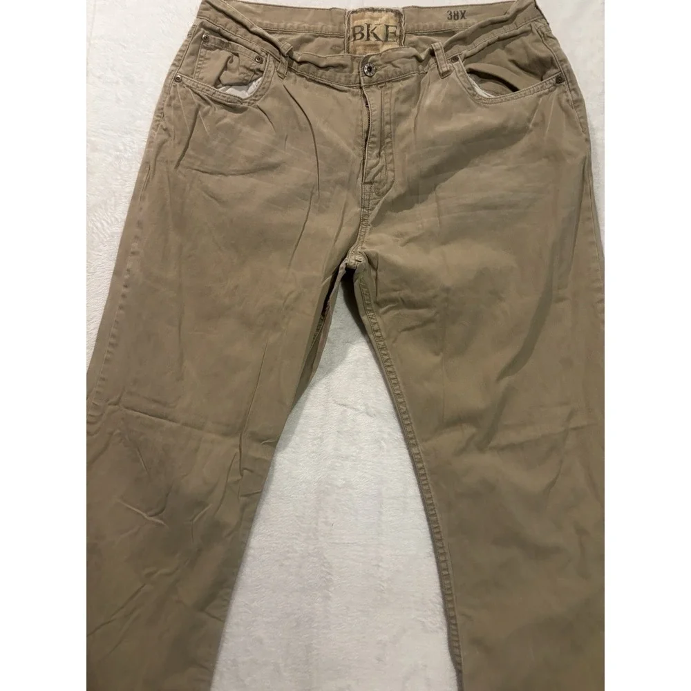 BKE Buckle Mens Pants 38X Khaki Chino Flat Front Uniform Solid Raw Hem‎